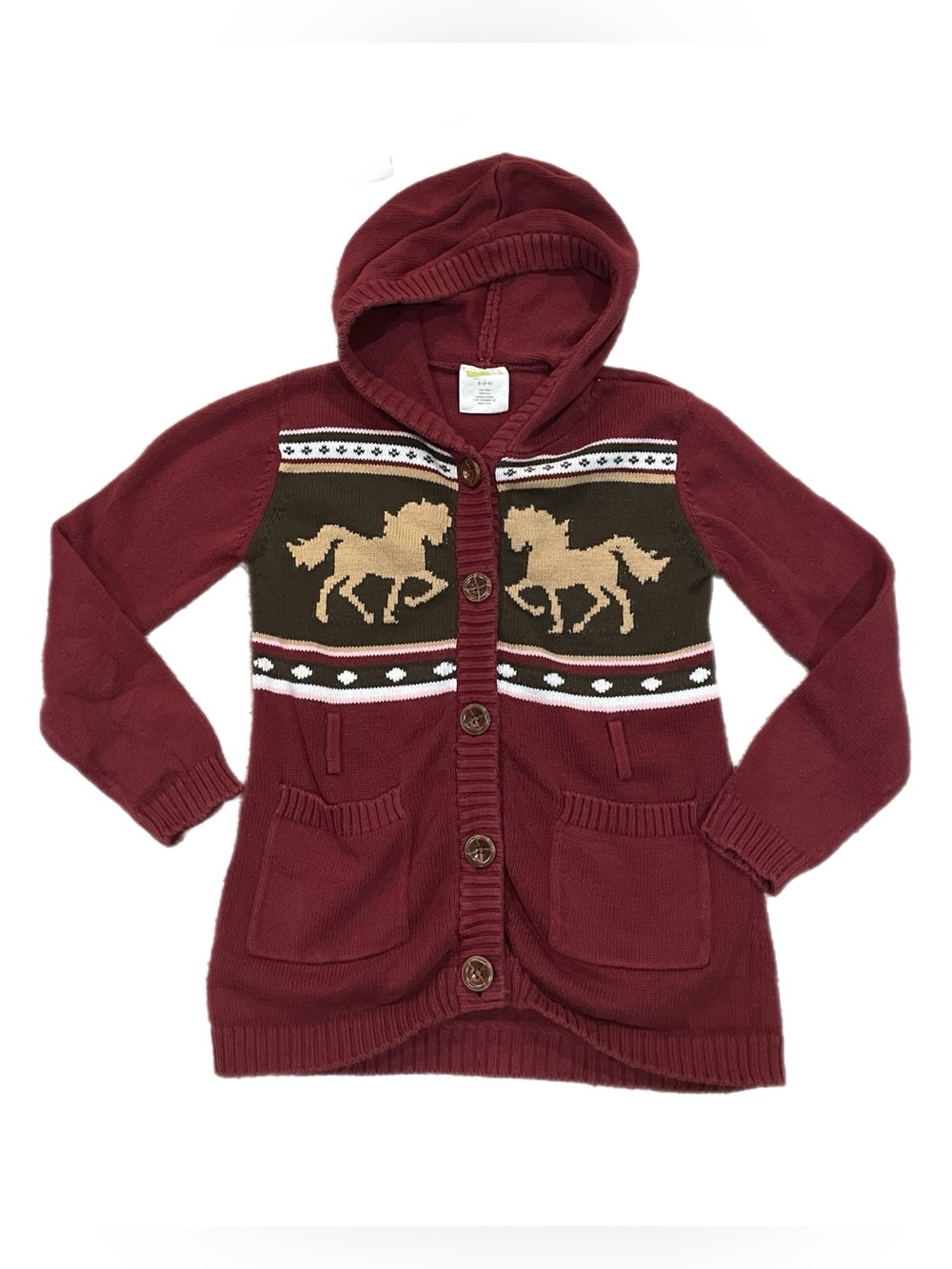 VTG Crazy 8 Girls Horse Western Cardigan Knit Sweater Size 5/6 Burgundy Pony